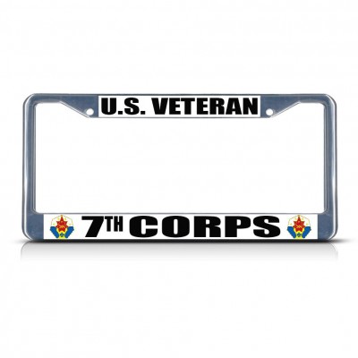 U.S. VETERAN 7TH CORPS MILITARY Metal License Plate Frame Tag Border Two Holes   381700870185